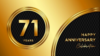 71 Years Anniversary logo with gold color for booklets, leaflets, magazines, brochure posters, banners, web, invitations or greeting cards. Vector illustration.