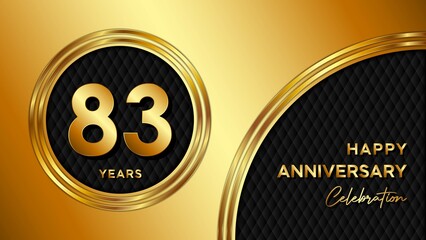 83 Years Anniversary logo with gold color for booklets, leaflets, magazines, brochure posters, banners, web, invitations or greeting cards. Vector illustration.