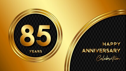 Fototapeta na wymiar 85 Years Anniversary logo with gold color for booklets, leaflets, magazines, brochure posters, banners, web, invitations or greeting cards. Vector illustration.