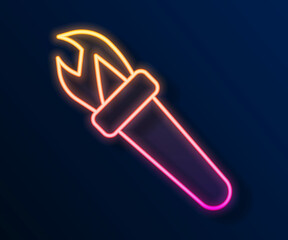 Glowing neon line Torch flame icon isolated on black background. Symbol fire hot, flame power, flaming and heat. Vector