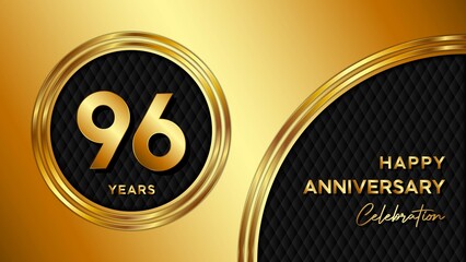 96 Years Anniversary logo with gold color for booklets, leaflets, magazines, brochure posters, banners, web, invitations or greeting cards. Vector illustration.