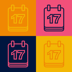 Pop art line Saint Patricks day with calendar icon isolated on color background. Date 17 March. Vector