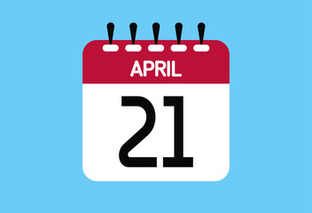 April day 21. Calendar design template 21 april in background blue.