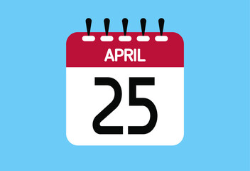 April day 25. Calendar design template 25 april in background blue.