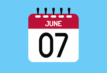 June day 7. Calendar design template 7 june in background blue.