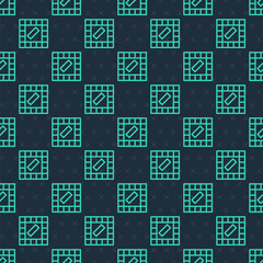 Green line Board game icon isolated seamless pattern on blue background. Vector