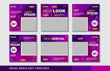 Set of editable square banner templates with photo collage. Suitable for Social Media Post and Online Advertising, Event, and etc. Vector Illustration.