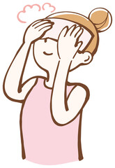 目に蒸しタオルを当てる女性　イラスト