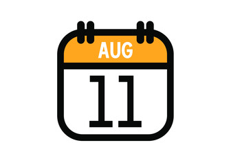 August 11. August calendar for deadline and appointment. Vector in Yellow.