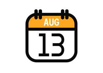 August 13. August calendar for deadline and appointment. Vector in Yellow.