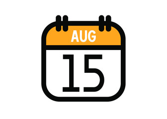 August 15. August calendar for deadline and appointment. Vector in Yellow.