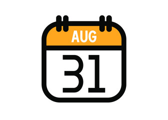 August 31. August calendar for deadline and appointment. Vector in Yellow.