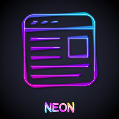 Glowing neon line Advertising icon isolated on black background. Concept of marketing and promotion process. Responsive ads. Social media advertising. Vector