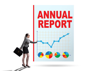 Businesswoman in annual report concept