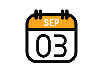 September 3. September calendar for deadline and appointment. Vector in Yellow.