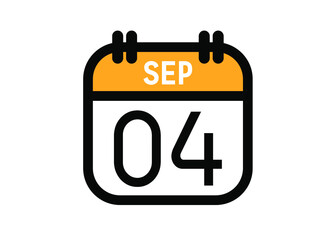 September 4. September calendar for deadline and appointment. Vector in Yellow.