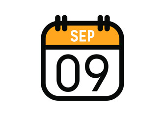 September 9. September calendar for deadline and appointment. Vector in Yellow.