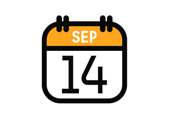 September 14. September calendar for deadline and appointment. Vector in Yellow.