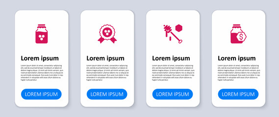 Set Sale in jar of honey, Honey dipper stick, award and Jar. Business infographic template. Vector