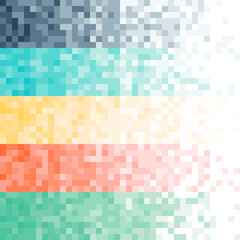 Vector 5 colors of fading Pixel background. Illustration of abstract texture with squares. Pattern design for banner, poster, card, postcard, cover, brochure.