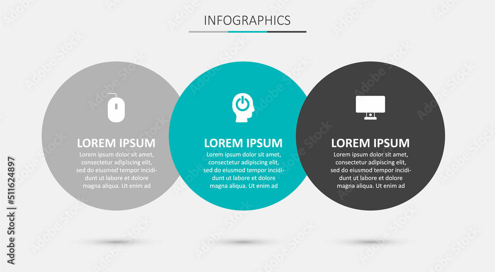 Poster set power button, computer mouse and monitor. business infographic template. vector
