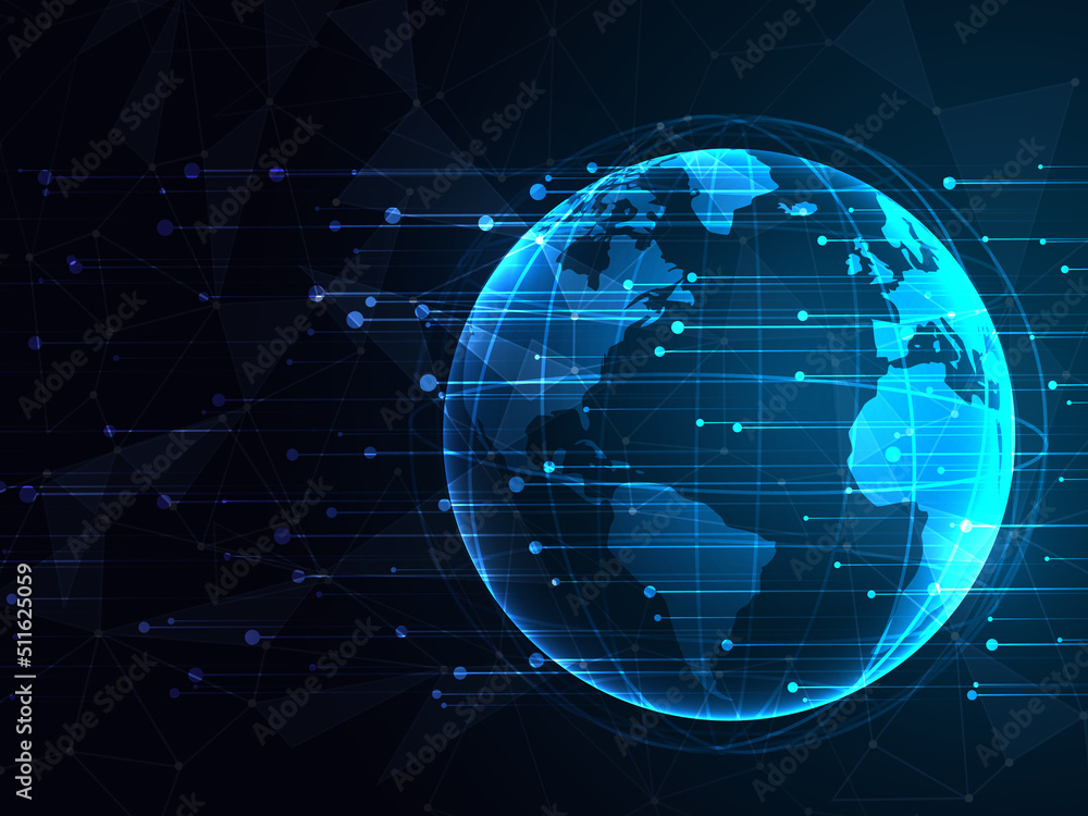 Aufkleber world with internet devices. global communication technology. 2d render background