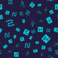 Set Board game, Mahjong pieces, Dart arrow and Crossword on seamless pattern. Vector