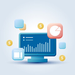 Business statistics, financial analytics cartoon style vector concept illustration