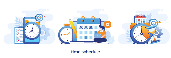 time schedule, time management, deadline concept, planner, start up, calender flat vector illustration banner