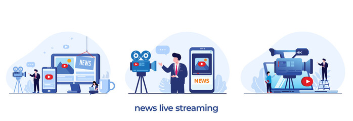 news live streaming, headline, journalism, journal, breaking news, press, flat illustration vector