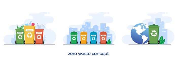 zero waste, recycling, save world, no plastic, sustainable, trash and garbage, flat illustration vector