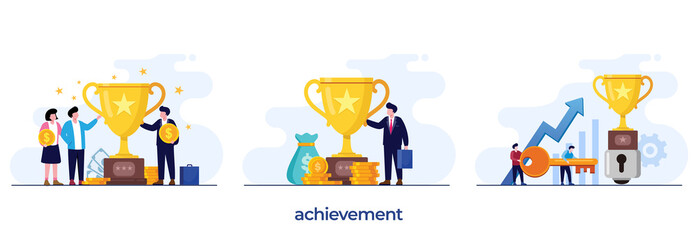 Working achievement and successful, reward, business teamwork, growth profit, flat vector illustration banner