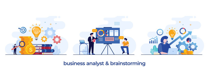 business analyst and brainstorming, data analytic, dashboard and business finance report. business finance investment concept. Data analysis team, business analytic. flat vector