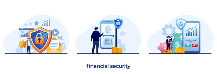 financial security, hacker, safety transaction, wallet, investment, saving, flat illustration vector