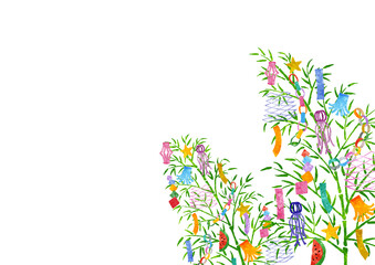 七夕の笹飾りの水彩風ベクター白背景