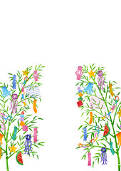 七夕の笹飾りの水彩風ベクター白背景