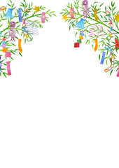 Obraz premium 七夕の笹飾りの水彩風ベクター白背景