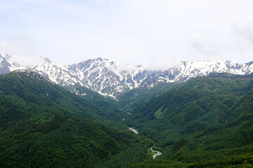 白馬から見る北アルプスの山の風景
