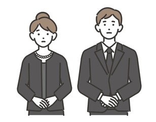 喪服を着た夫婦のベクターイラスト素材／夫婦／葬儀／法事