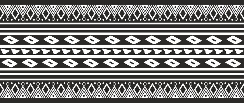 Vector monochrome seamless ornament of Native Americans, Aztecs. Endless border of the tribes of South and Central America.