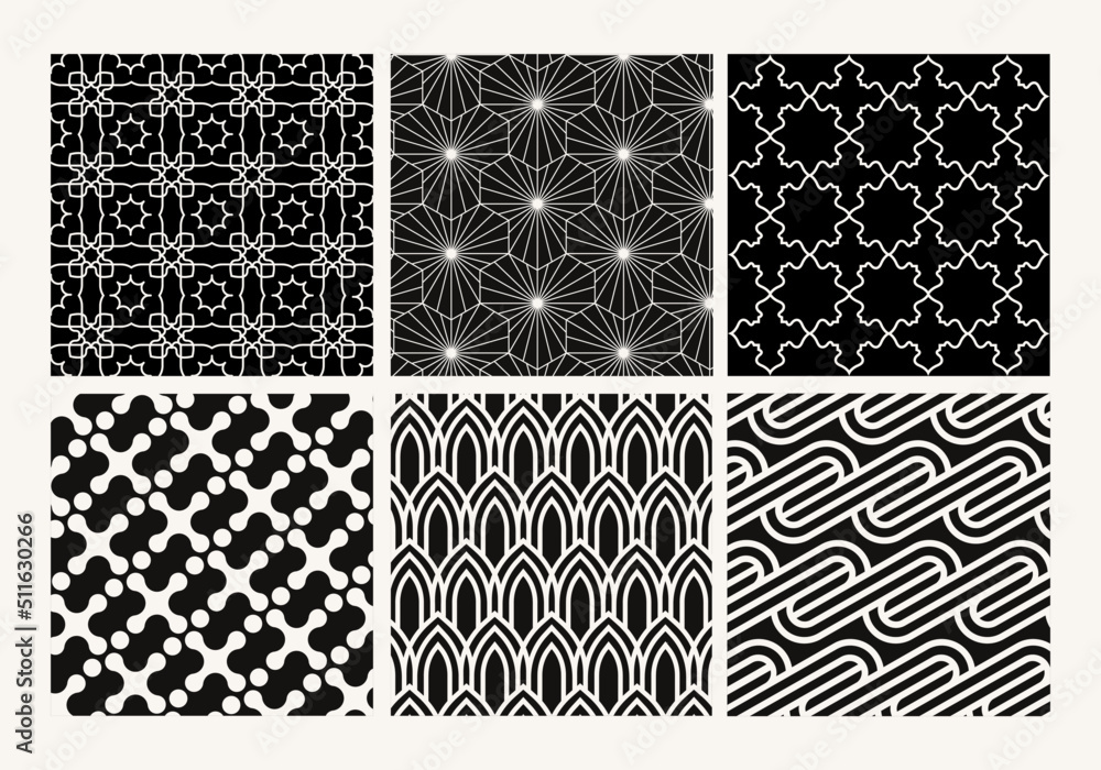 Poster set of geometric seamless patterns background design. collection of abstract line art pattern for wa