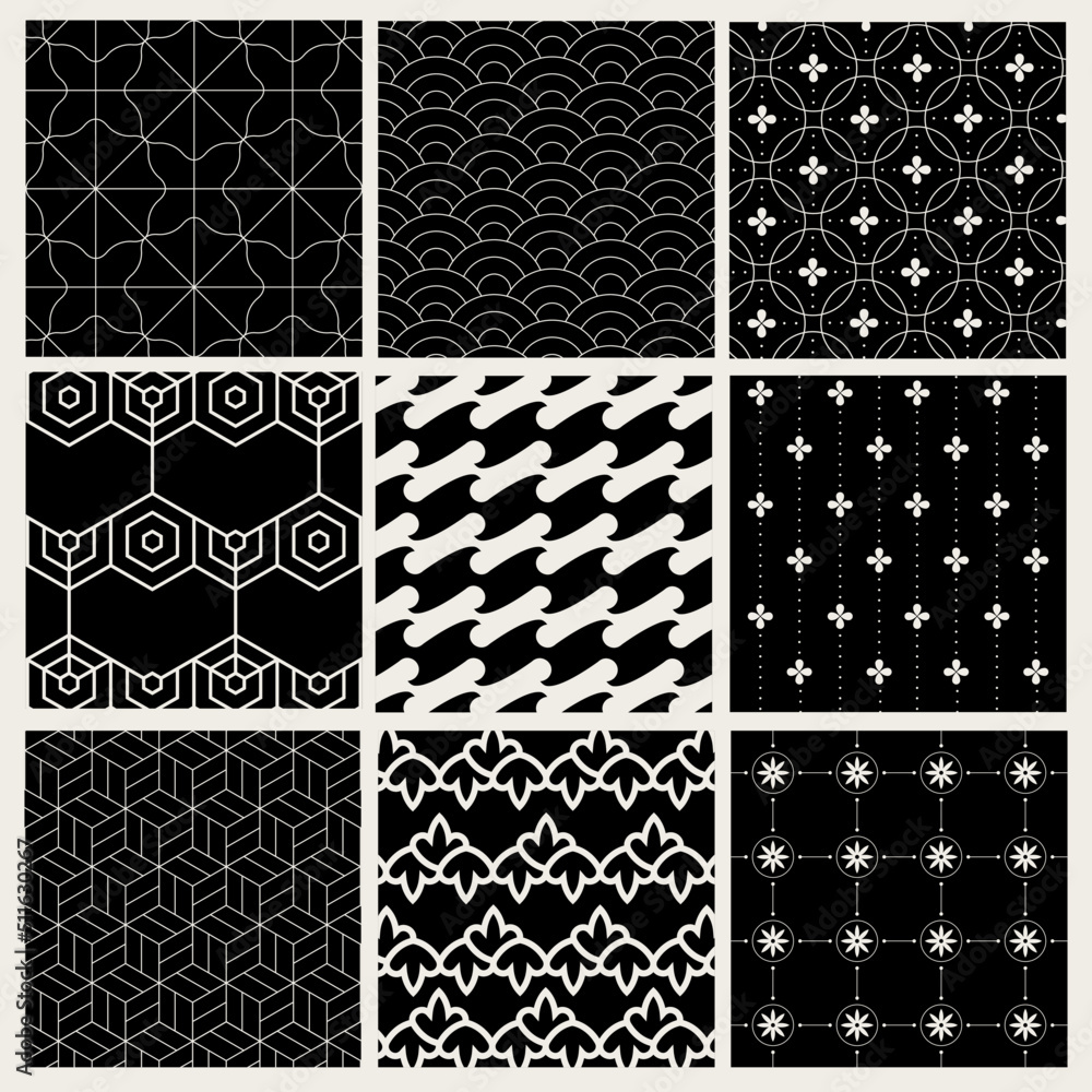 Poster set of geometric seamless patterns background design. collection of abstract line art pattern for wa