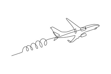 Single line drawing of an airplane intended for carrying multiple passengers or cargo in commercial service. Vector illustrator