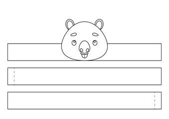 Printable capybara paper crown. Fun accessory for entertainment. Diy cut party ribbon template for birthday, christmas, baby shower. Print, color, cut and glue. Vector stock illustration.