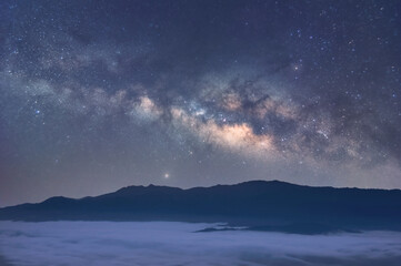 Milky way galaxy with stars and space dust in the universe, long speed exposure, Night landscape...