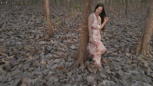 A girl in white with long hair in a mysterious forest, Costa Rica.