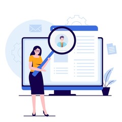 Virtual job fair illustration concept. Illustration for websites, landing pages, mobile applications, posters and banners. Trendy flat vector illustration