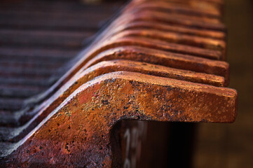 Texture of copper anode ingots in old metal melting workshop