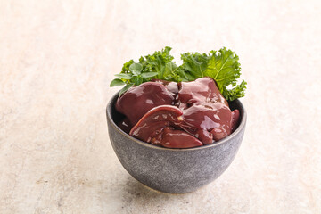 Raw chicken liver in the bowl