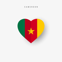 Cameroon heart shaped flag. Origami paper cut Cameroonian national banner. 3D vector illustration isolated on white with soft shadow.